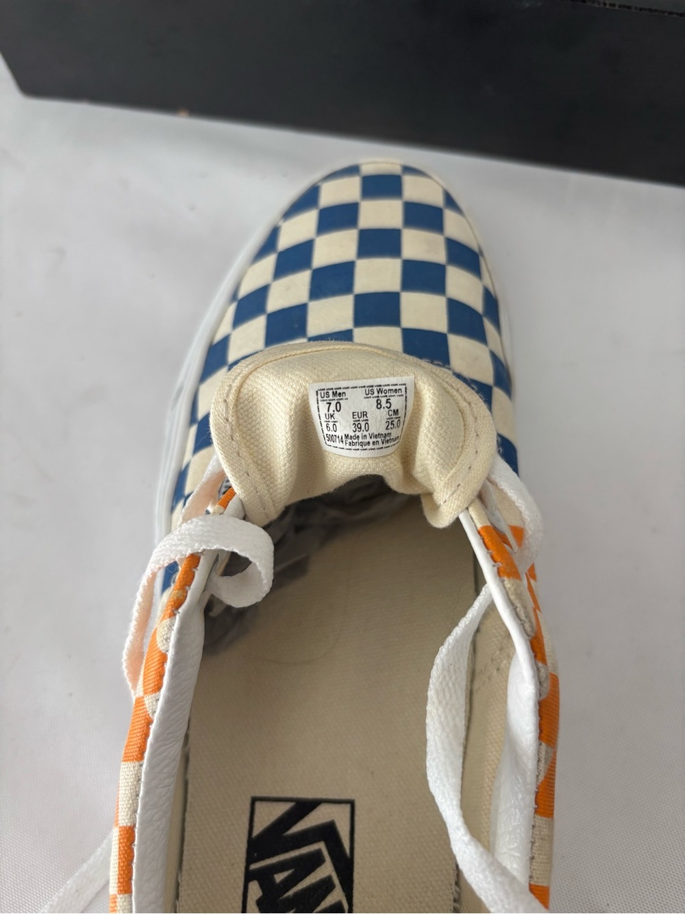 VANS  Checkerboard Lace-Up Sneakers in Blue, Orange & Cream White Lace-Up SZ 8-5 - Picture 3 of 9